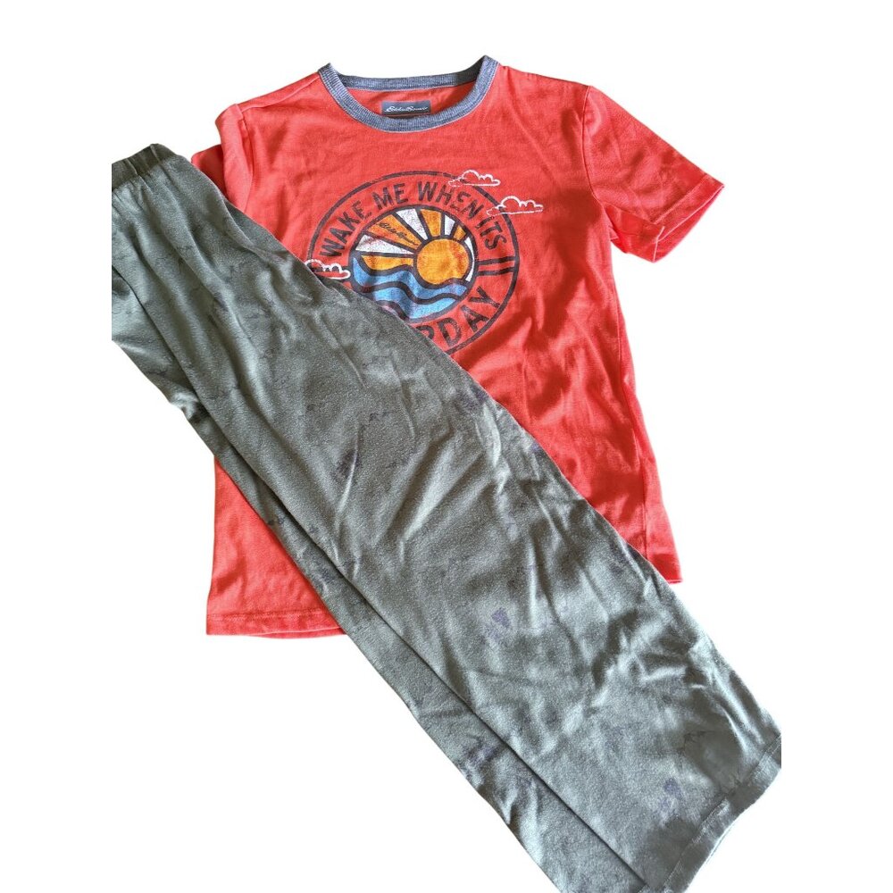 Eddie Bauer Youth Wake Me When Its Saturday Graphic Pajama Set M (10/12)